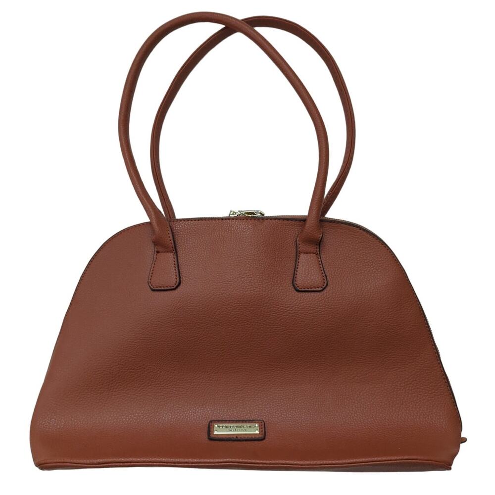 London Fog Collection Brown Vegan Leather Shoulder Saddle Bag 11 x 17 x 6